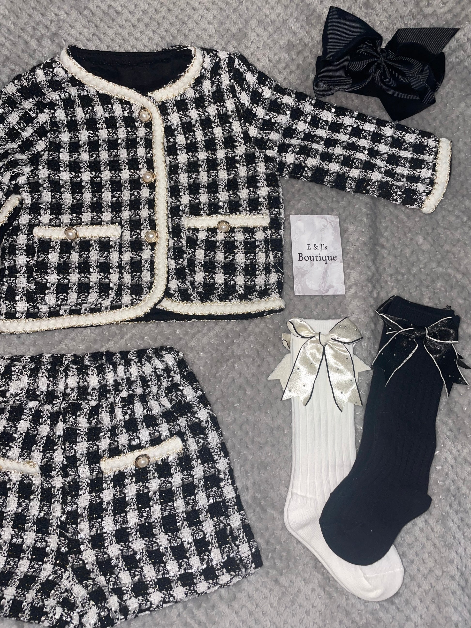 Girls Black Tweed 5pc Shorts Set