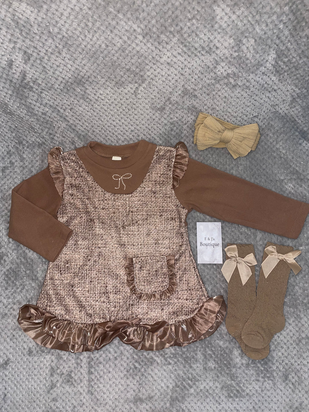 Girls Brown Sparkle 3pc Dress Set