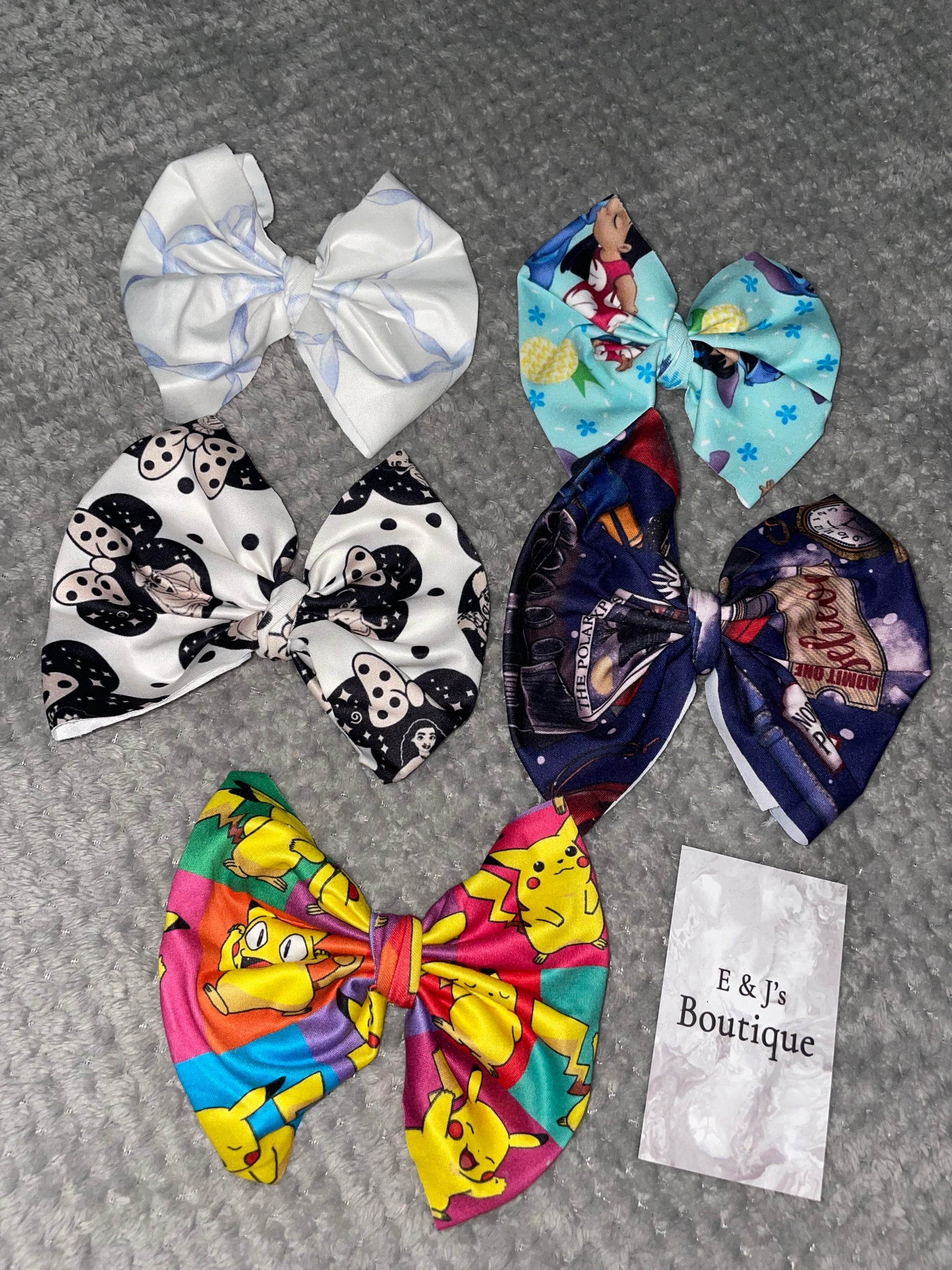 Girls Mixed Design Handmade Hair Bow Clips