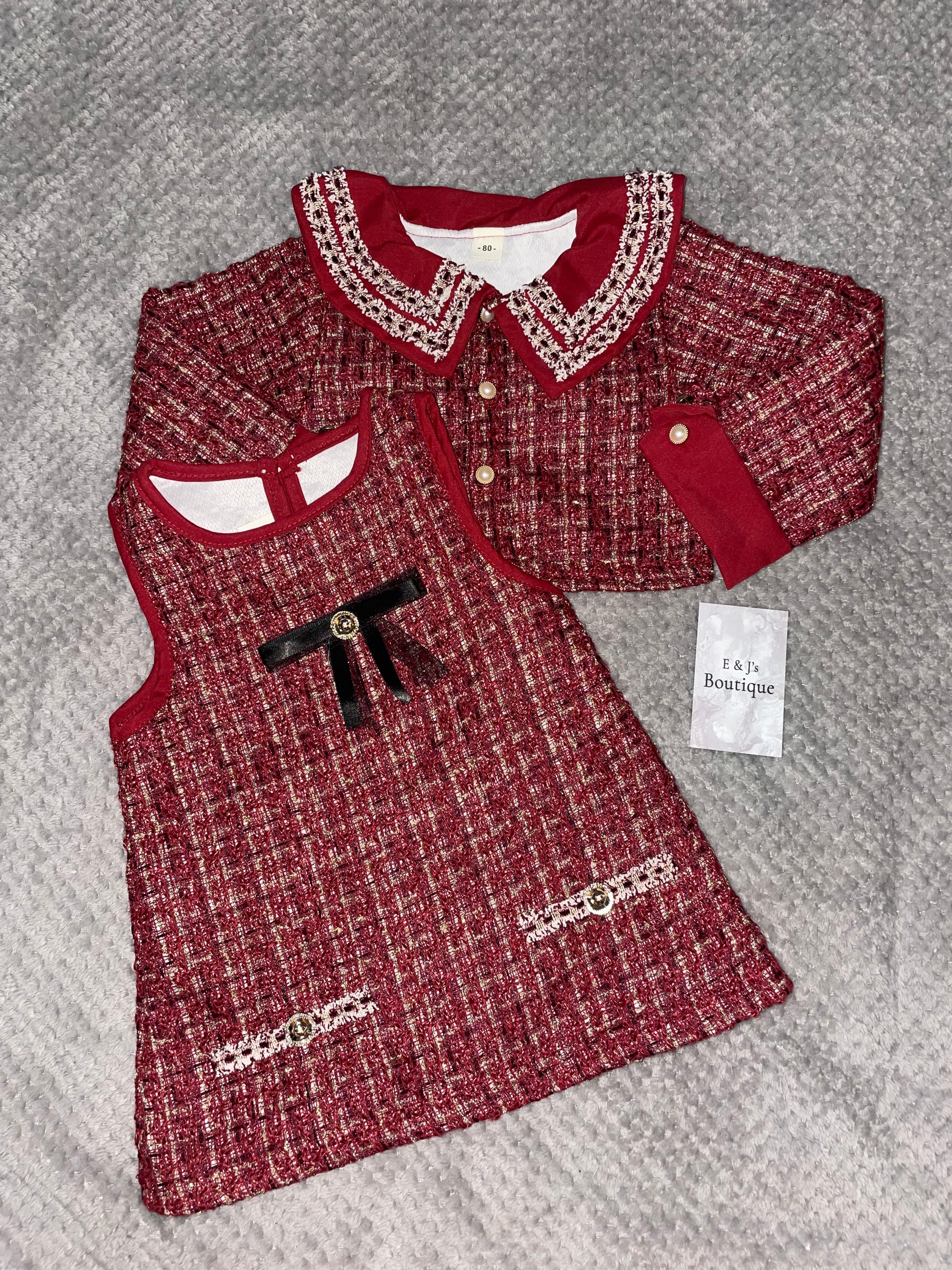 Girls Red Tweed Dress Set