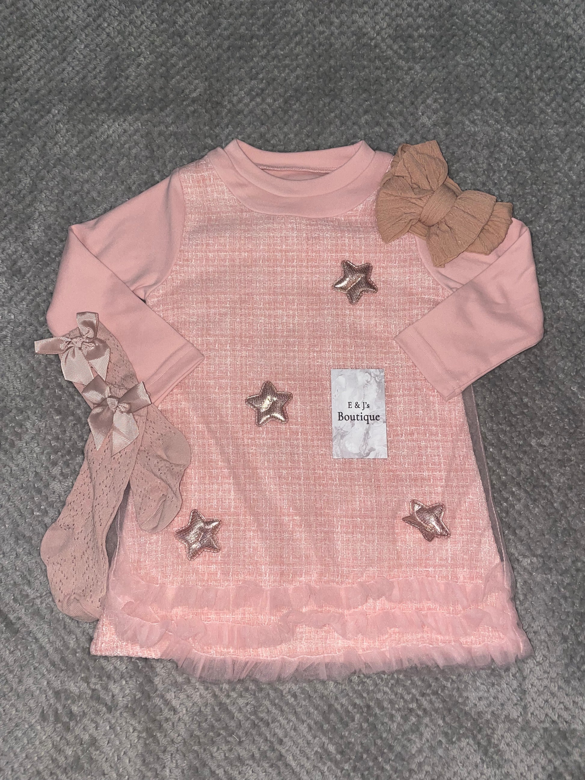 Girls Pink Star Dress Set