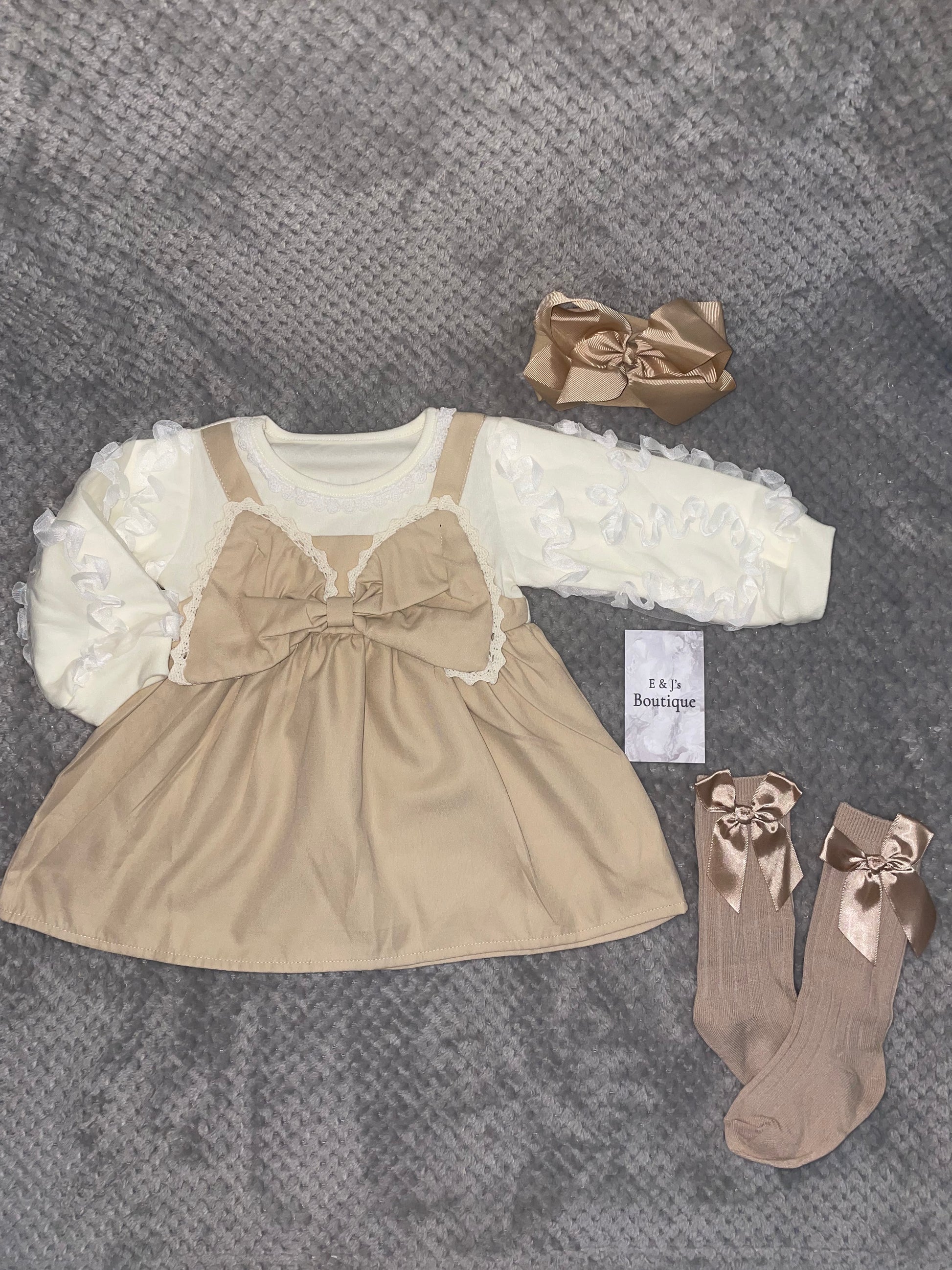 Girls Beige & Gold 3pc Dress Set