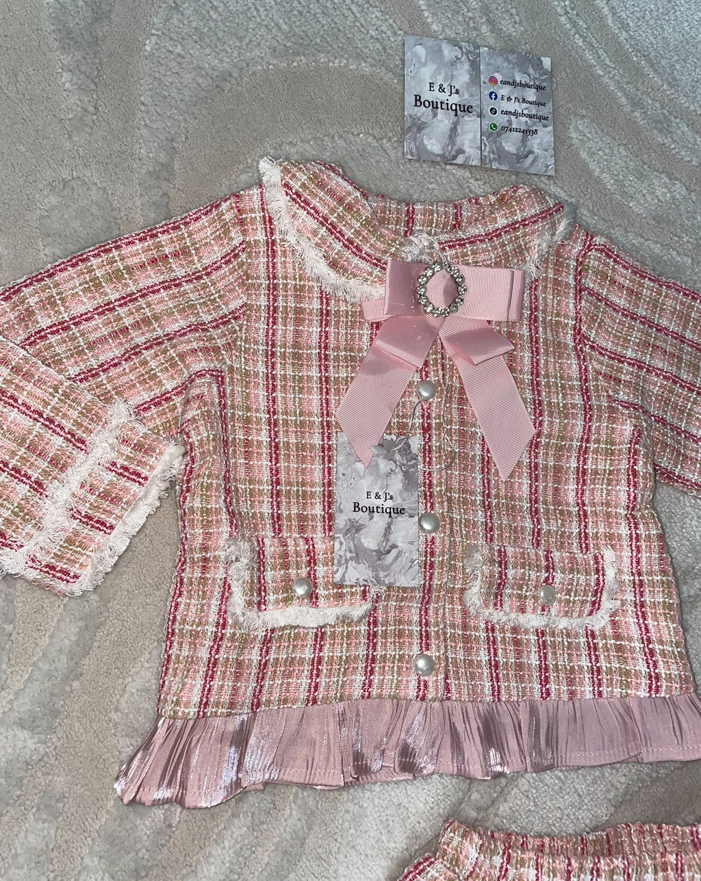 Tweed Pink Bow Blazer & Skirt Set