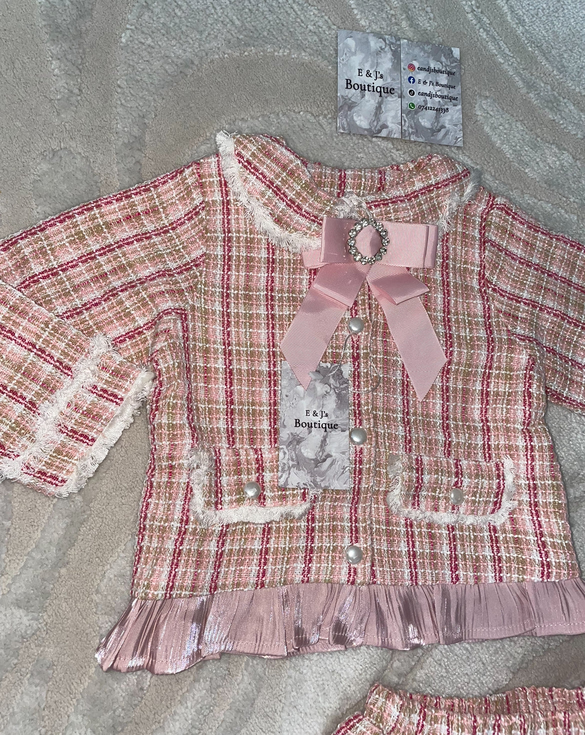 Tweed Pink Bow Blazer & Skirt Set