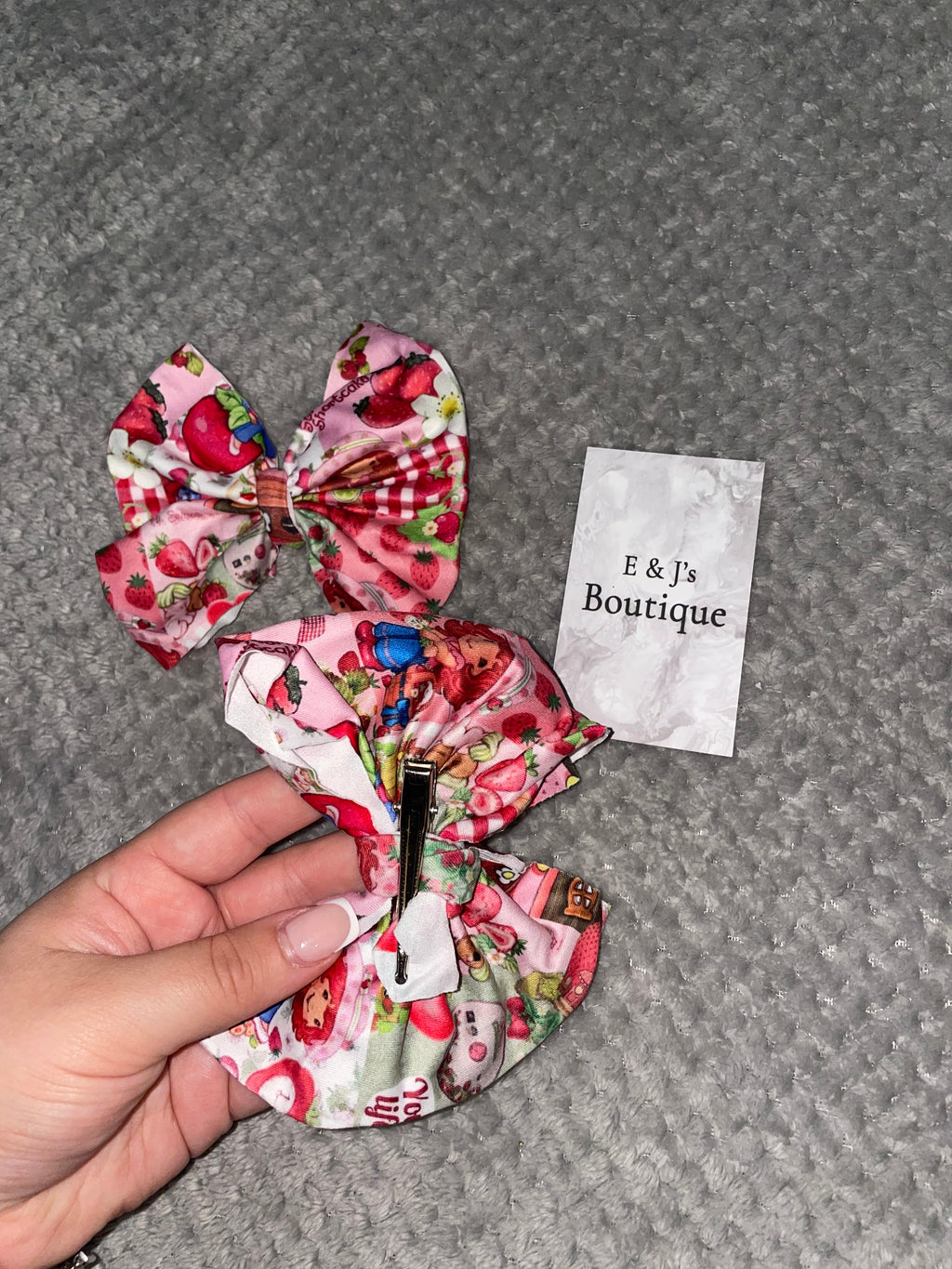 Girls Strawberry Shortcake Handmade Hair Bow Clips