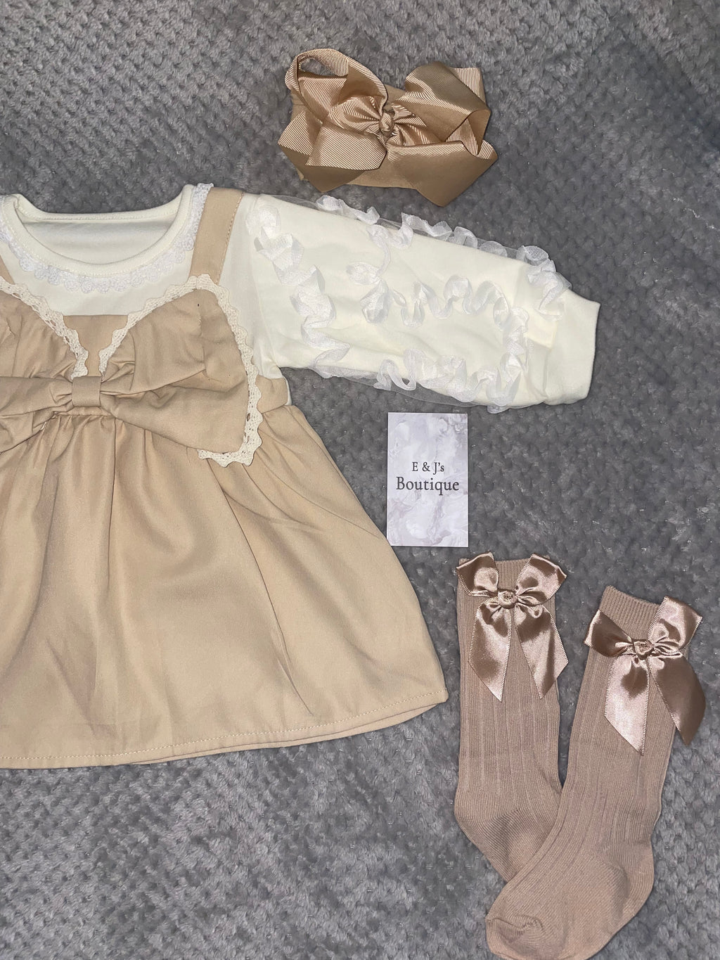 Girls Beige & Gold 3pc Dress Set