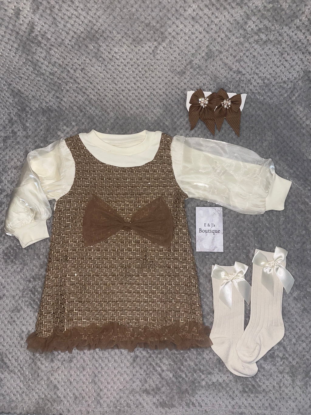 Girls Brown Party 3pc Dress Set