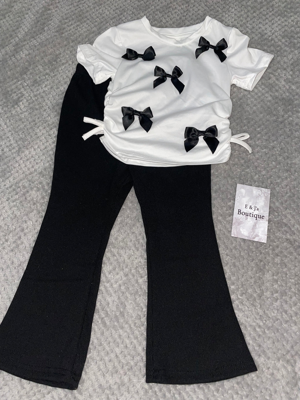 Girls Black Bow Flared Loungeset