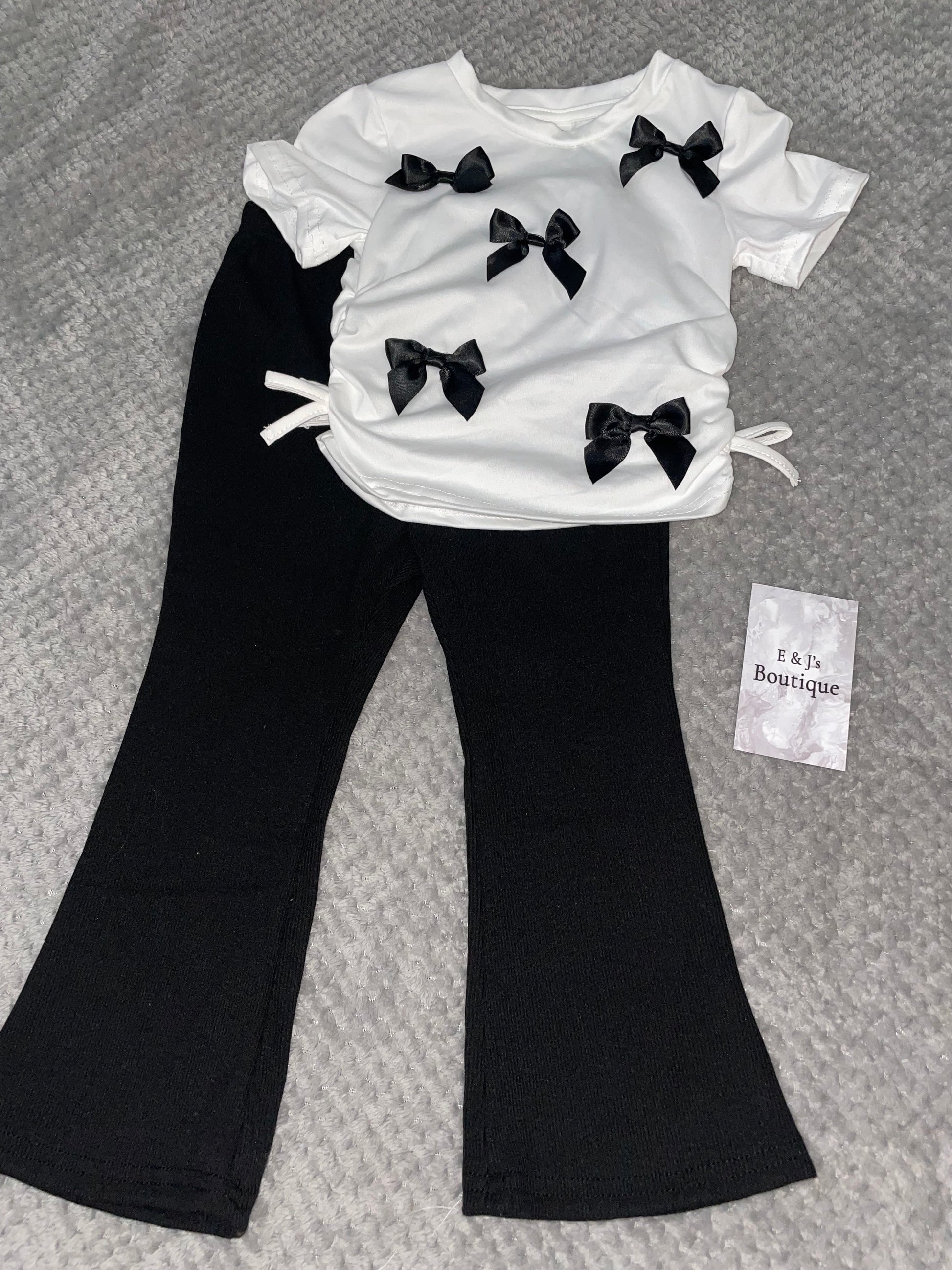 Girls Black Bow Flared Loungeset