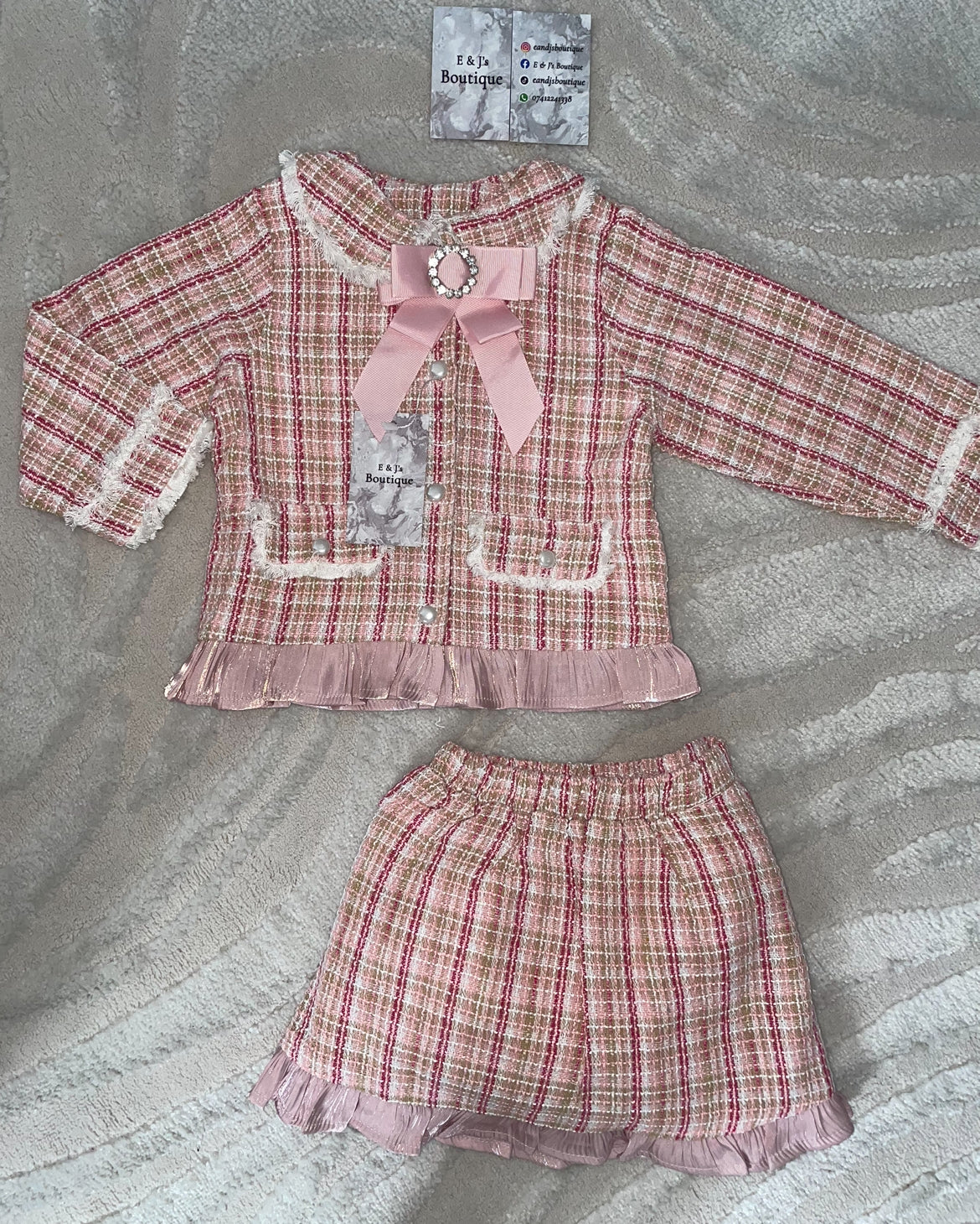 Tweed Pink Bow Blazer & Skirt Set