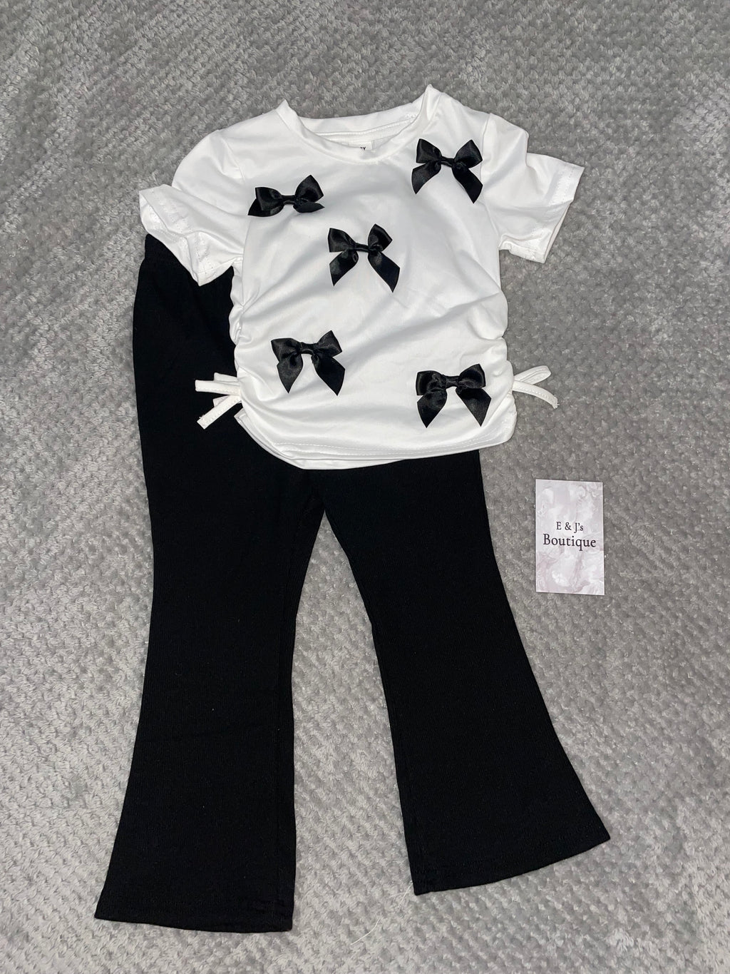 Girls Black Bow Flared Loungeset