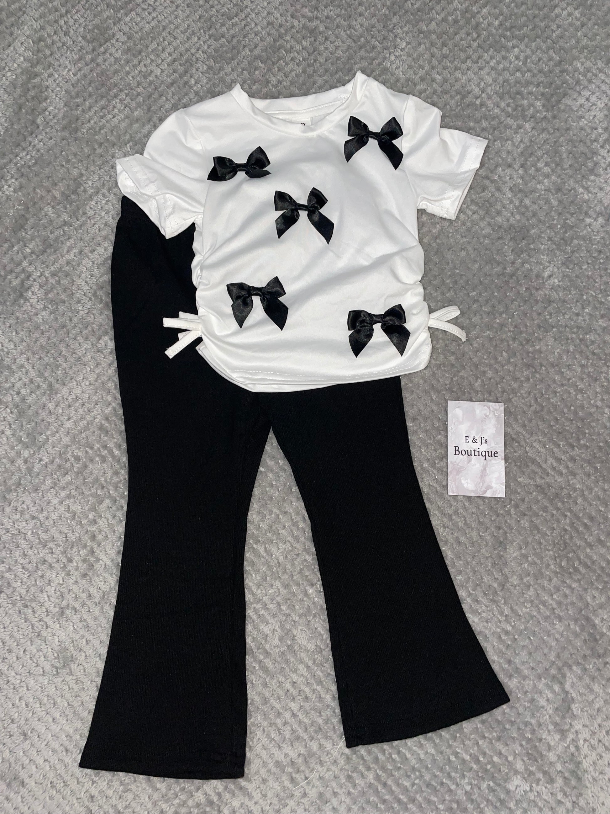 Girls Black Bow Flared Loungeset