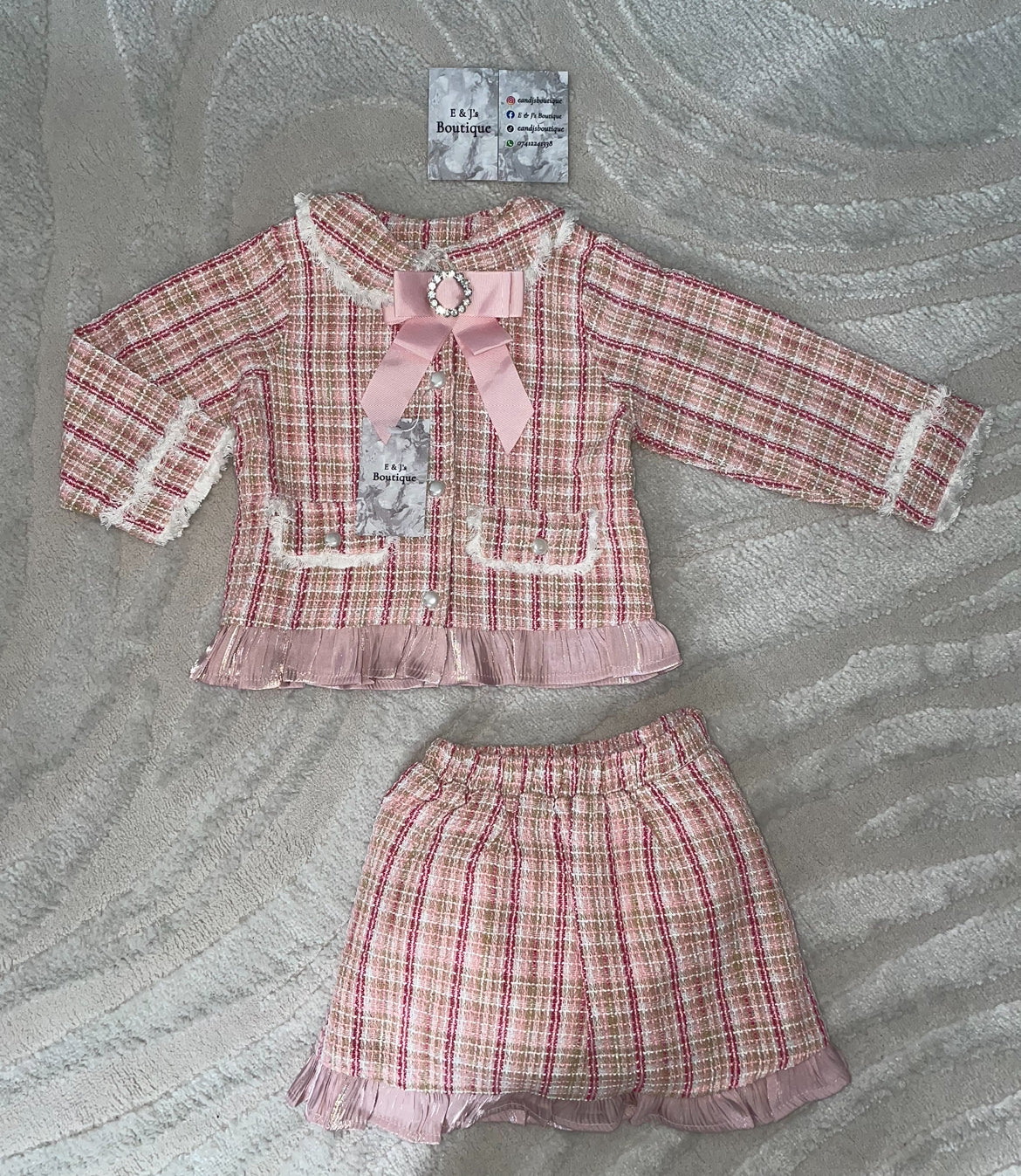 Tweed Pink Bow Blazer & Skirt Set