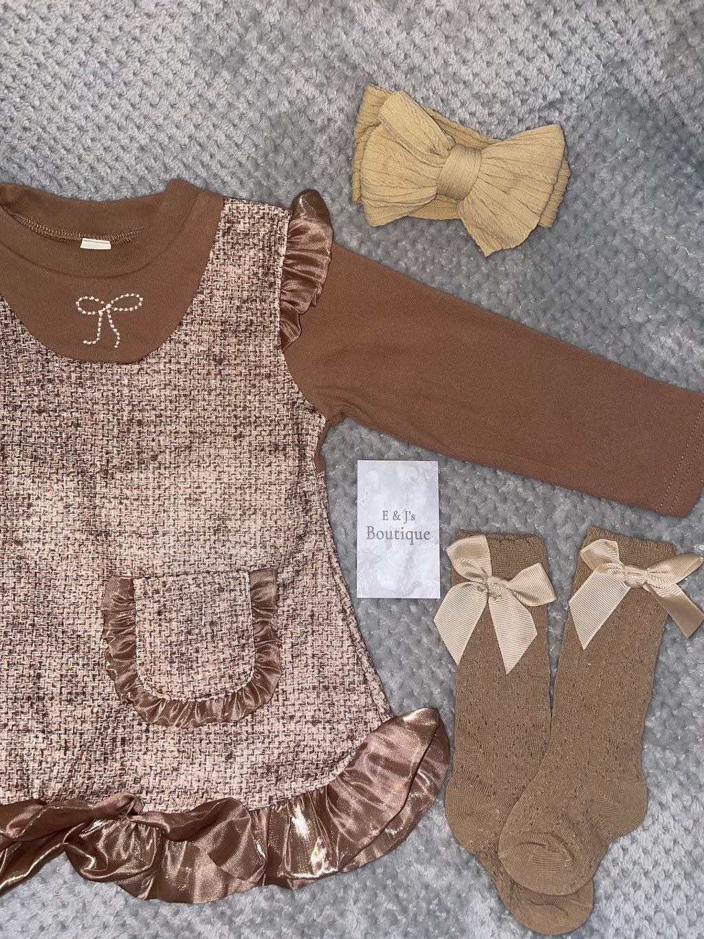 Girls Brown Sparkle 3pc Dress Set