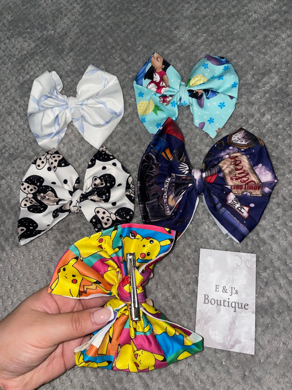 Girls Mixed Design Handmade Hair Bow Clips