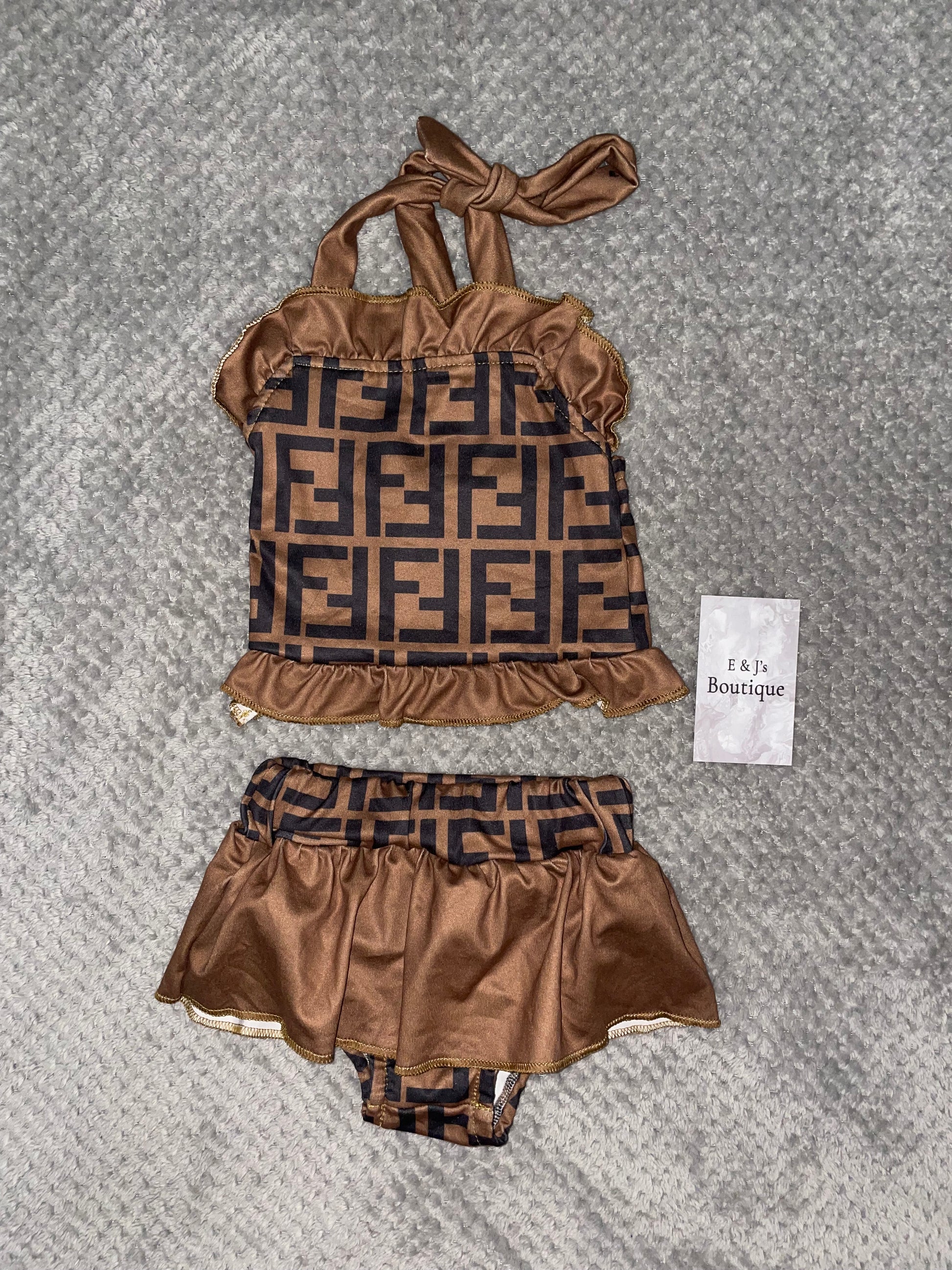 Girls Fendi Inspired 2 Piece Swimsuit