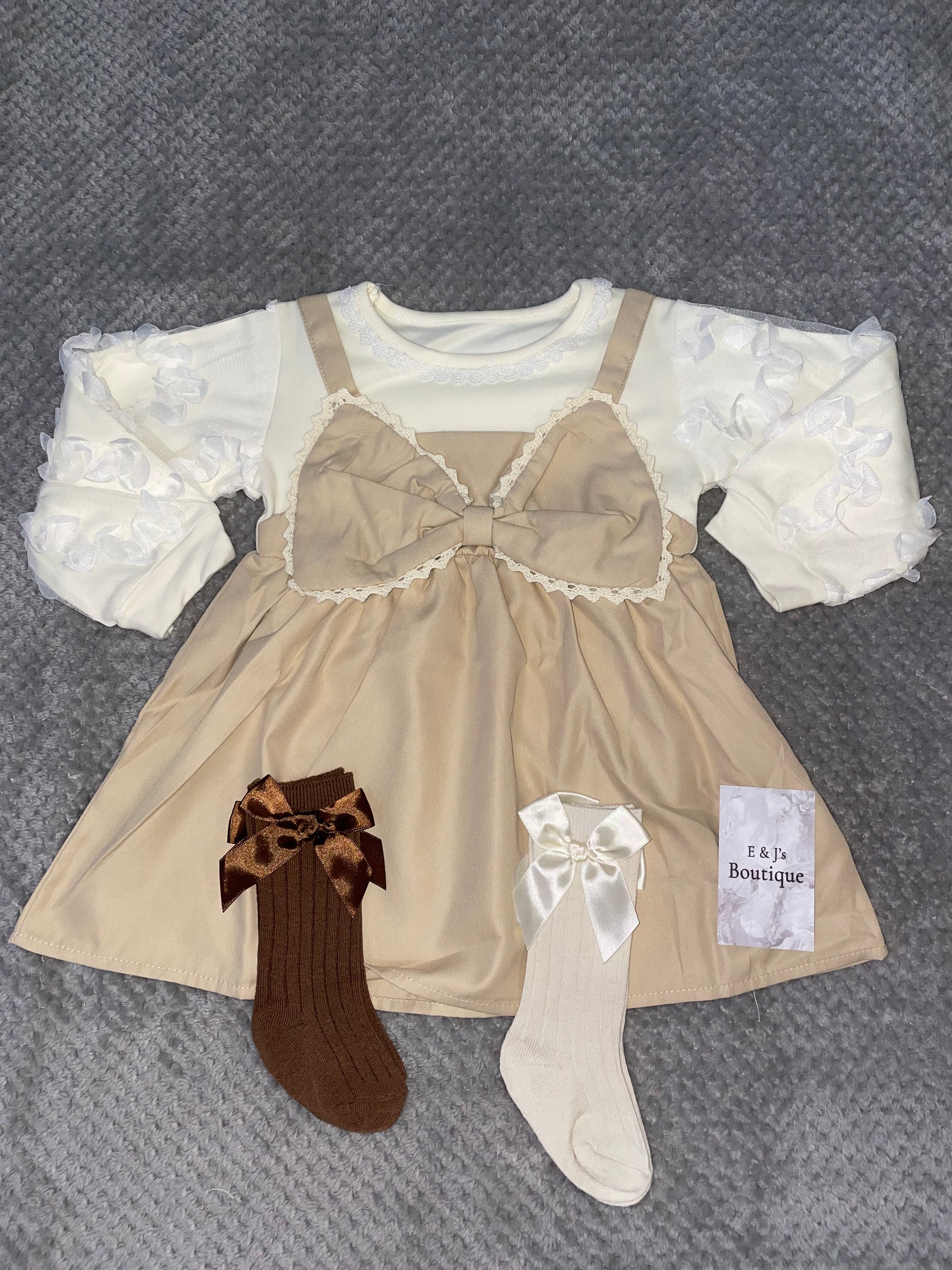 Girls Bow Dress & Socks Set