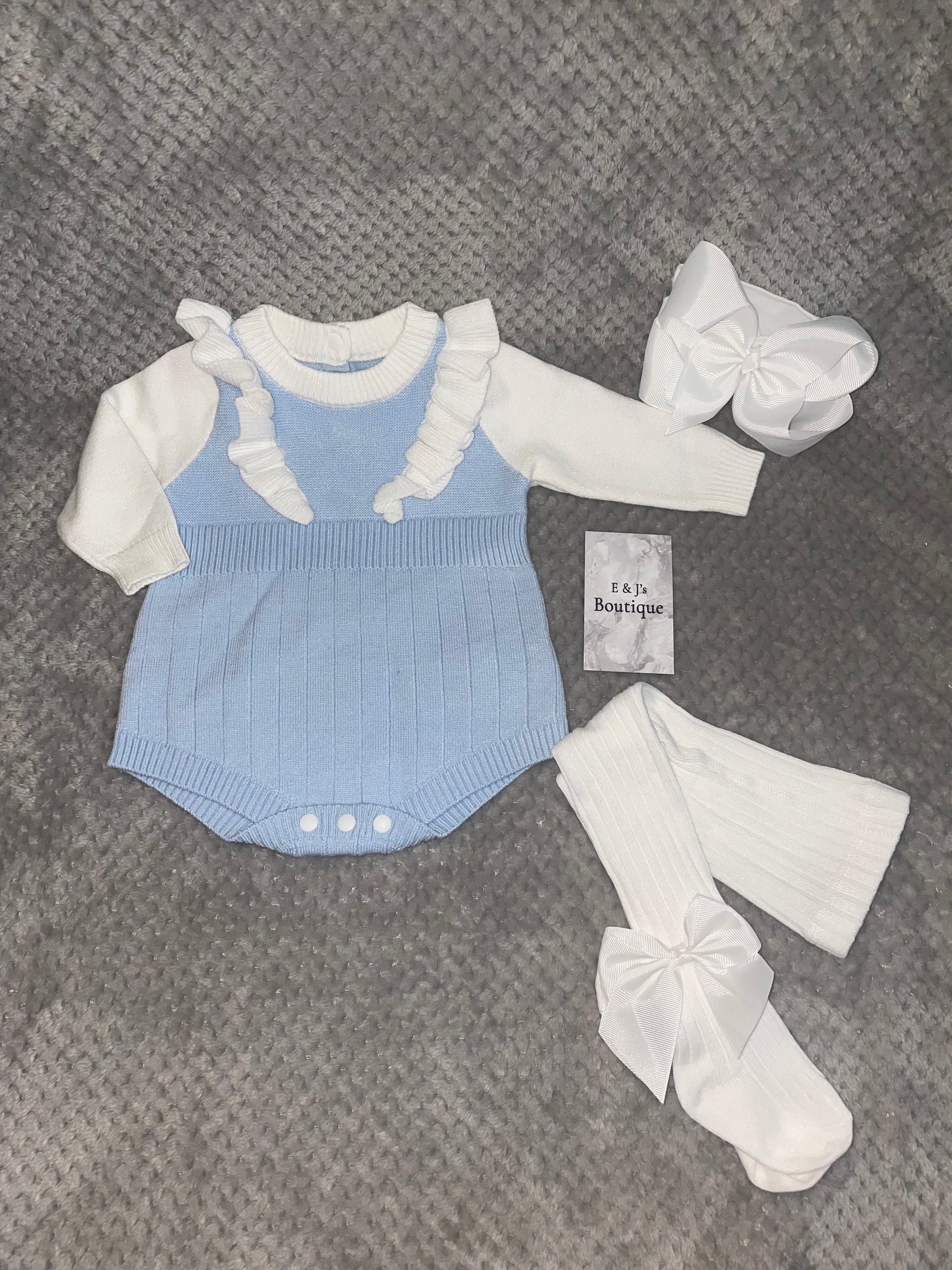 Girls Blue & White Frill 3pc Sets