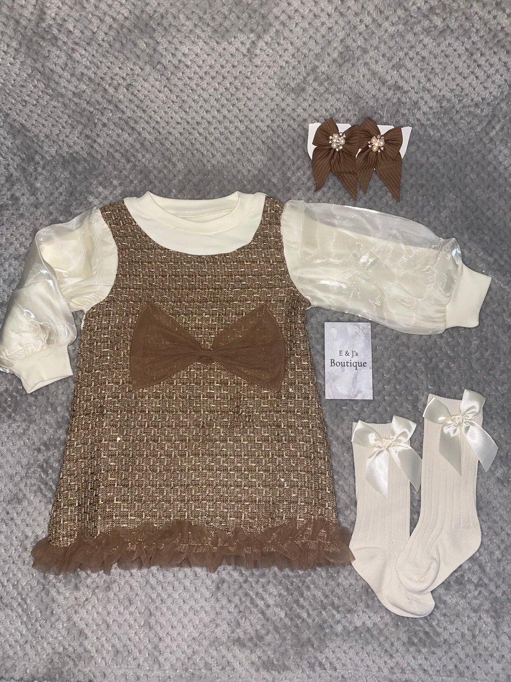 Girls Brown Party 3pc Dress Set