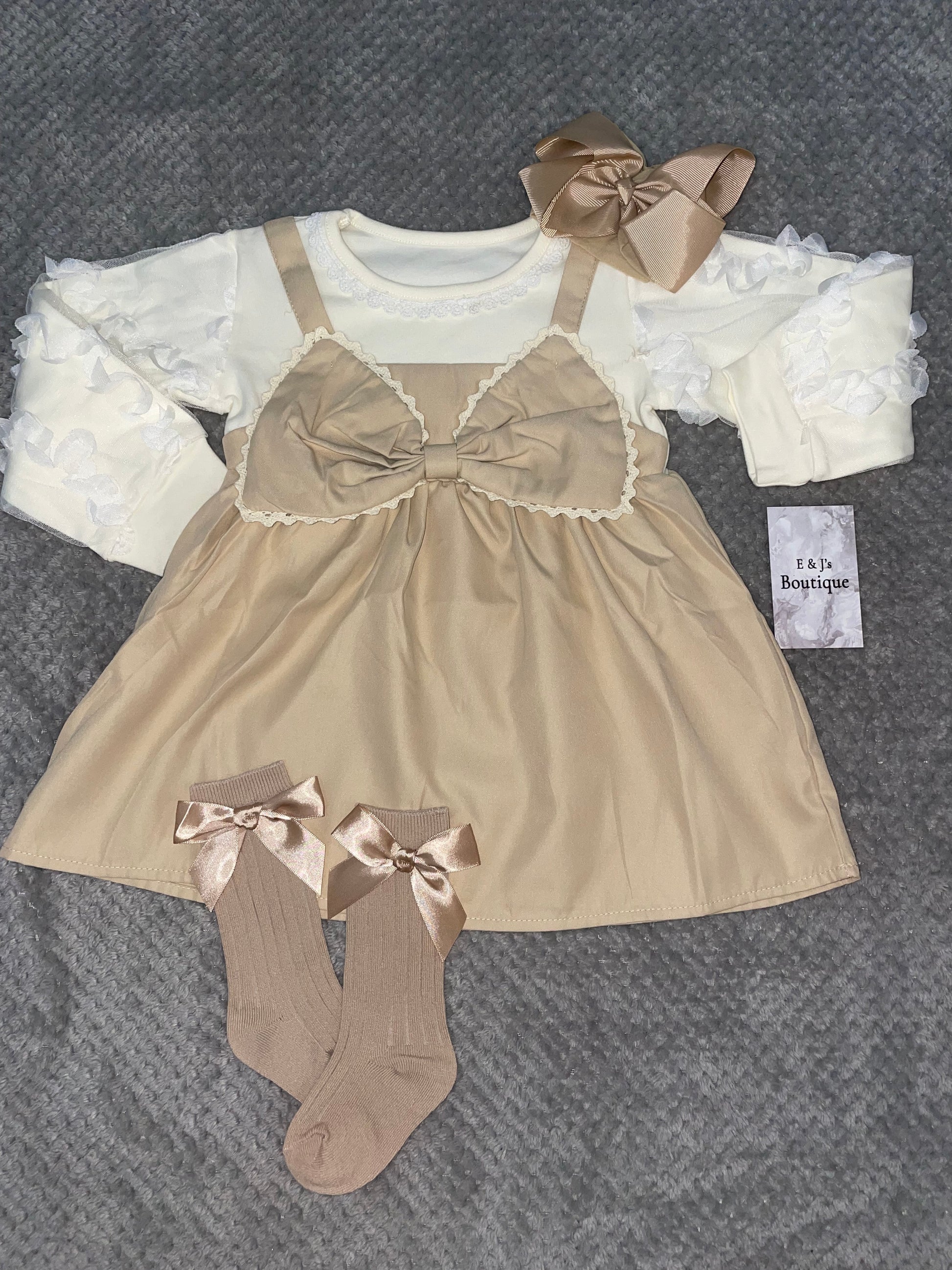 Girls Gold Bow Dress Set