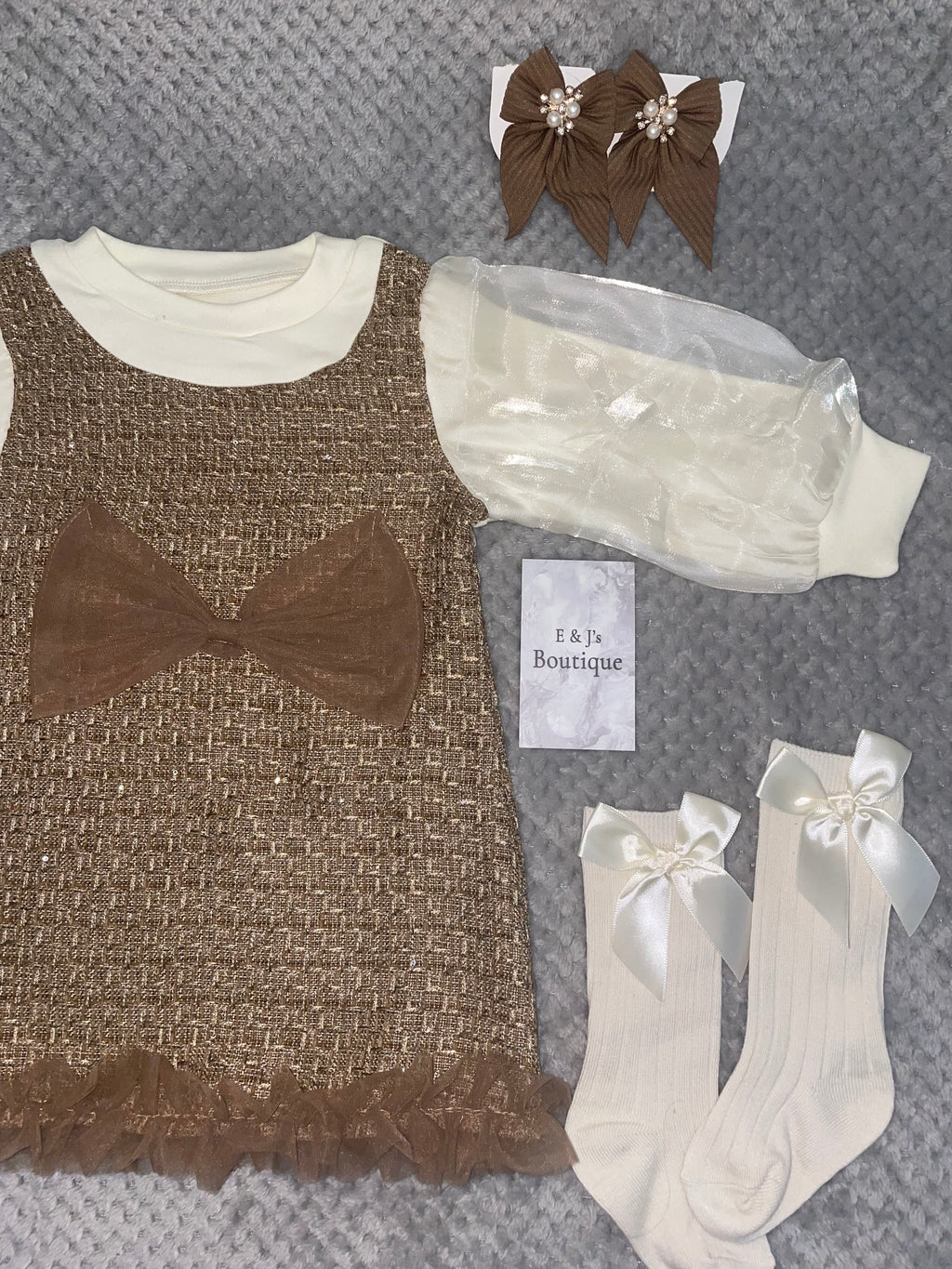 Girls Brown Party 3pc Dress Set